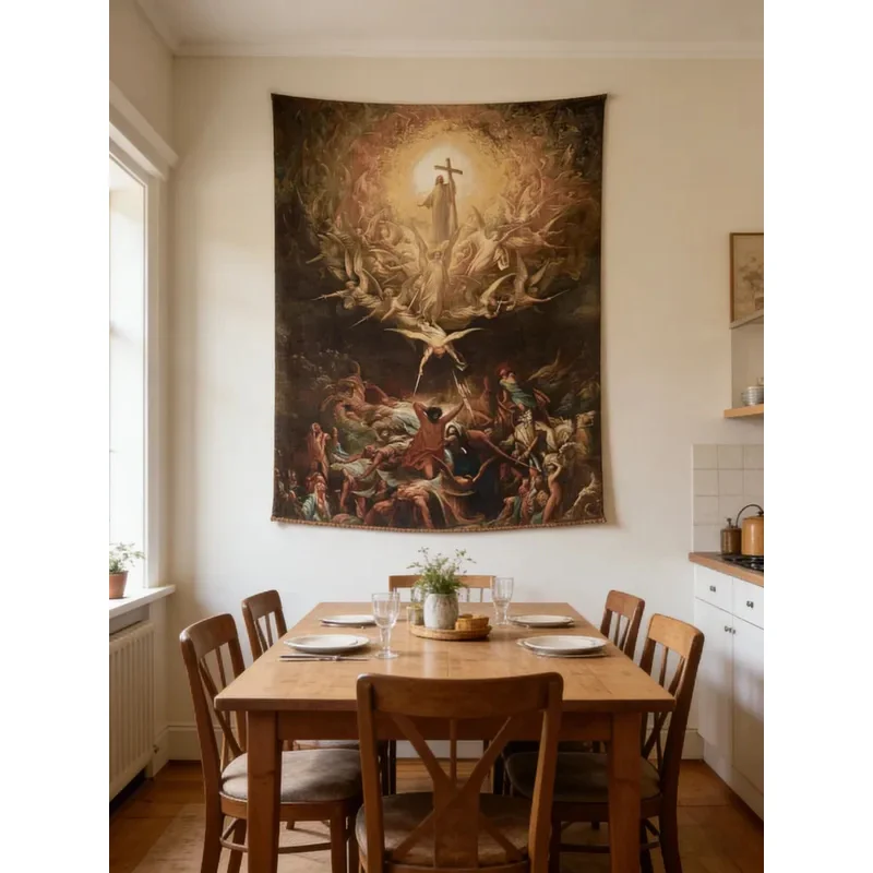 VIKAMA Religious Last Judgment Tapestry Wall Hanging Classic Art Print for Christian Bedroom Living Room Home Decor