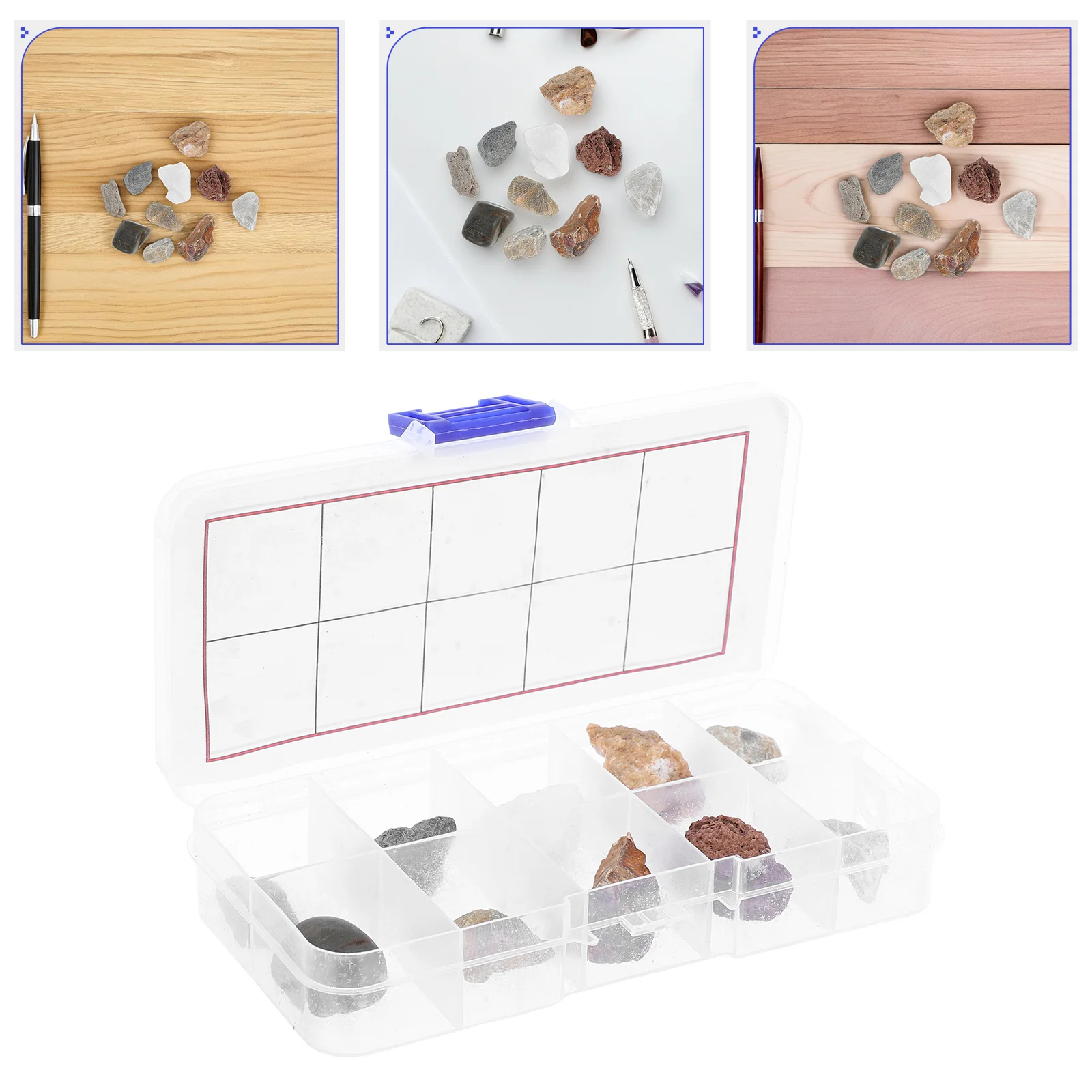 1 set 1 Set Rocks Minerals Specimens Kit Geology Classroom Collection Educational Teaching Tools Storage Box Limestone