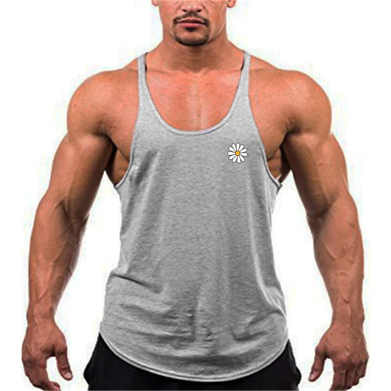 

Summer Outdoor Sports Pure Cotton Men's O-neck Printed Bodybuilding Fitness Bottoming Sweat-absorbing Vest