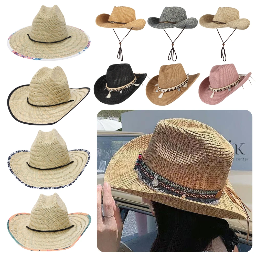 

Retro Straw Weave Summer Straw Hat Ethnic Style Breathable Jazz Hat Wide Brim Beach Sun Hat for Outdoor Holiday