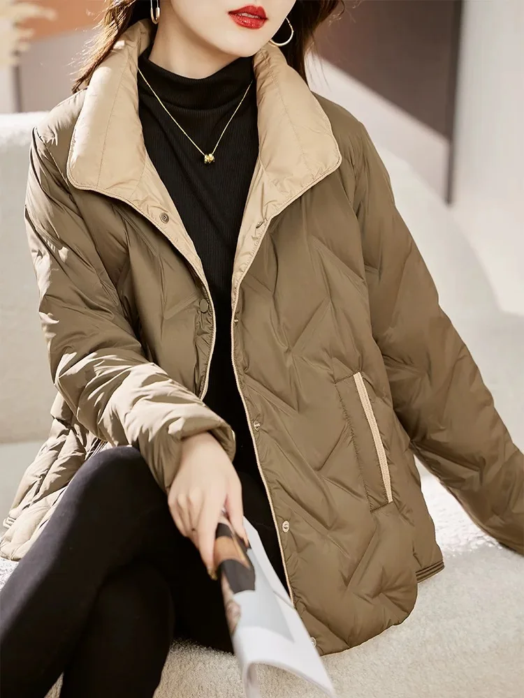 Winter Puffer Coats 2024 New Women Jacket Simple Casual Loose Down Jacket Stand-up Collar Lightweight Warm Short Female Parker