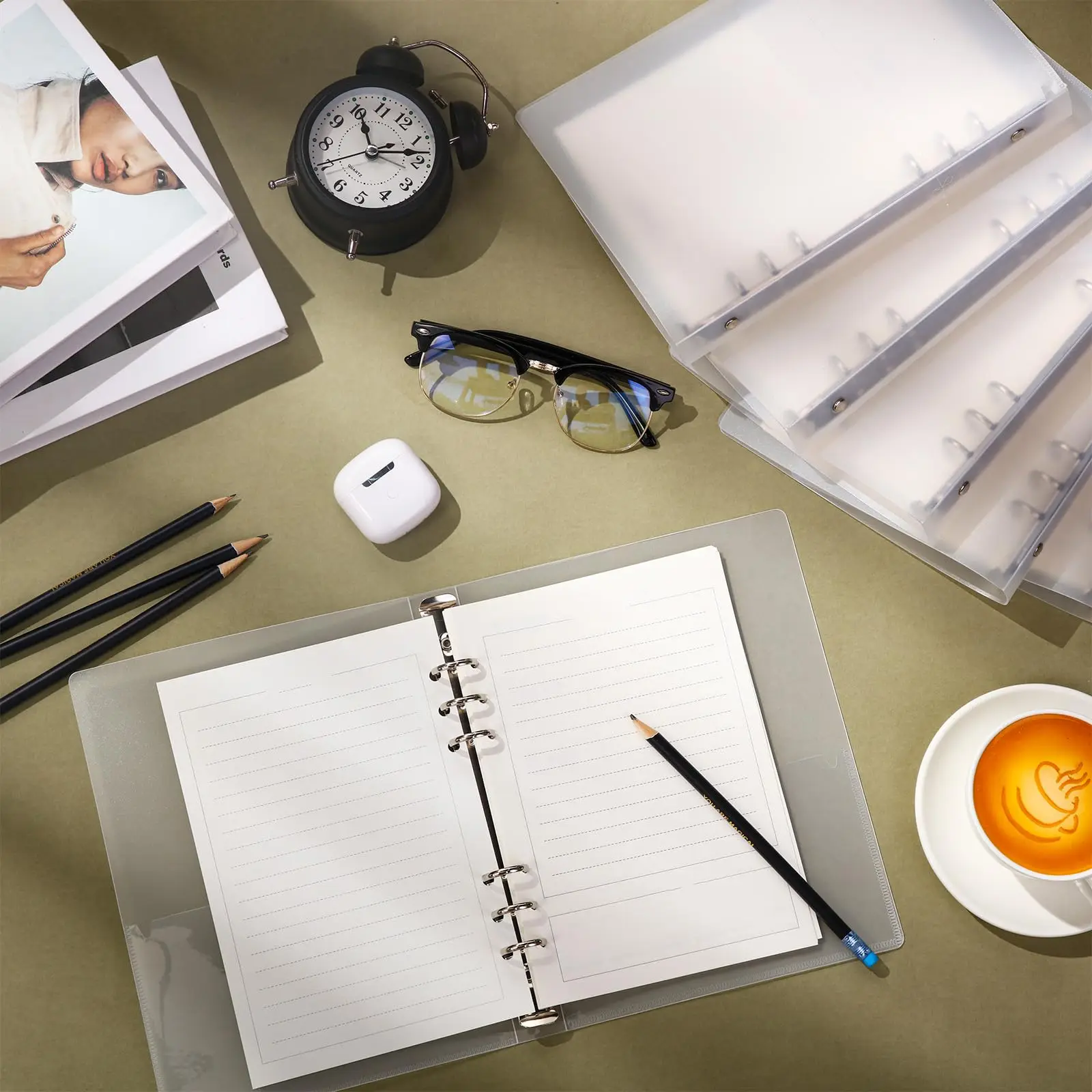 Pasta com anel de capacidade de 175 páginas, pasta organizadora de plástico com fecho para escritório, escola, material doméstico - material PP
