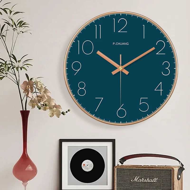8inch Wall Clock Dark Teal Dial Silent Quartz Clock Minimalist ABS Frame Stylish Home Decor for Living Room Bedroom Office