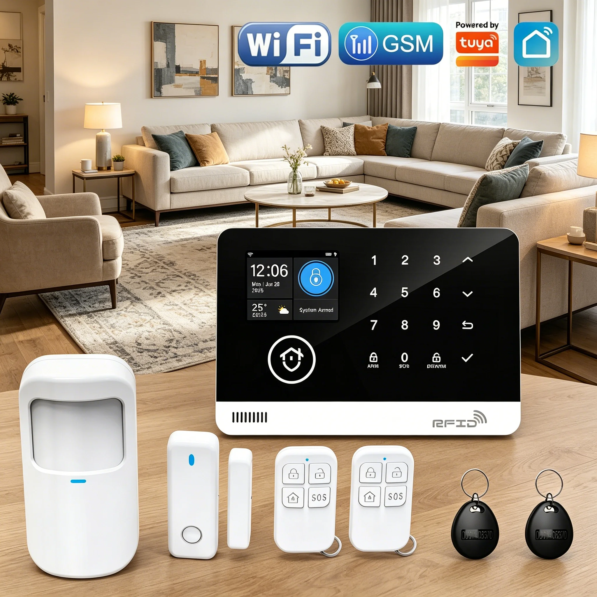 

Tugard WiFi GSM Smart Security Alarm Kit Home Burglar Anti-Theft System APP Control Door Window Sensor Built-in Camera