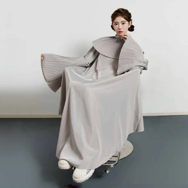 

Парикмахерская, элитная накидка для стрижки волос, плиссированный стиль, парикмахерский халат с длинными рукавами, большой размер, парикмахерский плащ, фартук для парикмахера