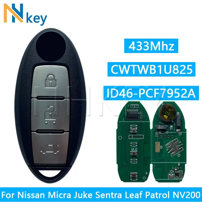 NH KEY CWTWB1U825 Smart Remote Car Key ID46 Chip 433Mhz For Nissan Micra Juke Sentra Patrol Note Navara Tiida NV200 3 Button