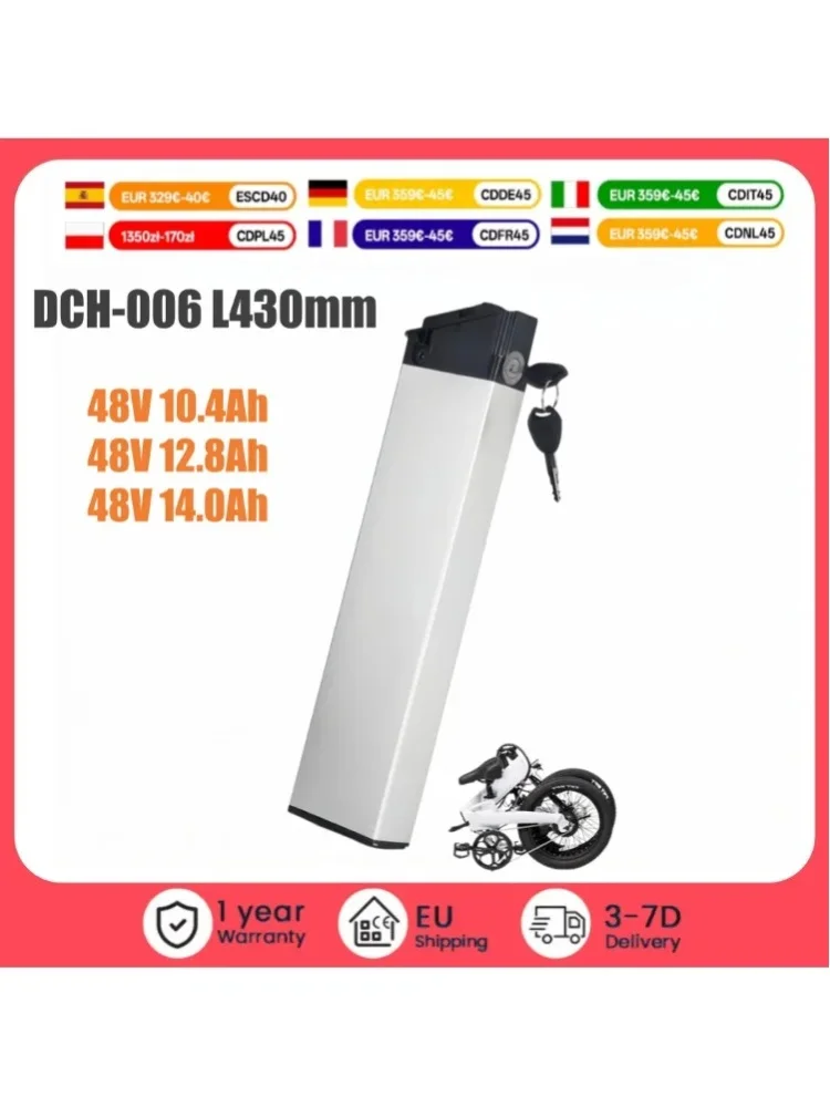 48V 14Ah 12.8Ah 10.4Ah Faltbarer E-Bike-Akku DCH 006 Wiederaufladbarer Elektrofahrrad-Akku für Samebike LO26 20LVXD30 Fiido M1 Pro LAFLY X3 X5 Passend für 250W 750W 1000W Elektromotorräder
