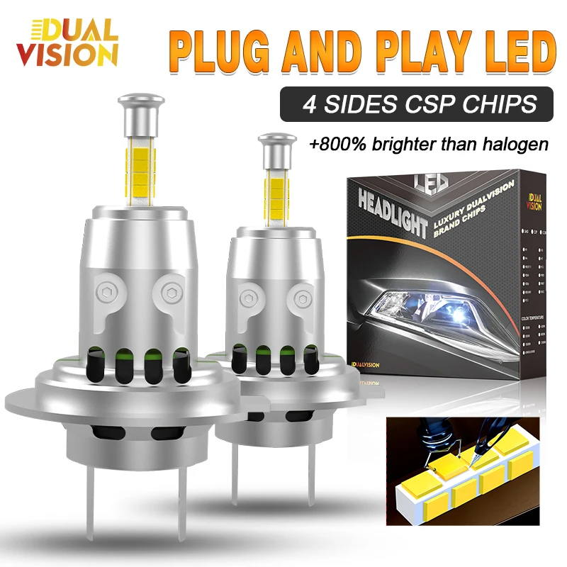 

2000 Вт H7 360 3D светодиодная фара CANBUS Супер яркая 4-сторонняя мини-налобная лампа 1:1 Беспроводная 6500K Белый турбовентилятор Автомобильная лампа Противотуманные фары