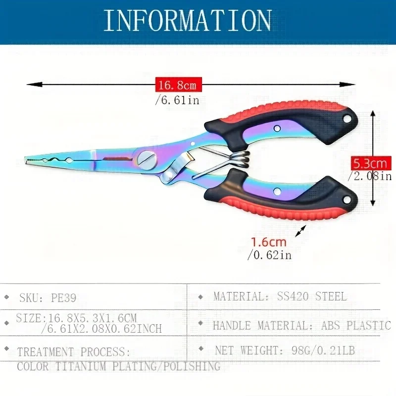 Portable Fishing Path Pliers Coated with Colored Titanium Multifunctional Fishing Pliers Gripper Stainless Steel Hook Cutter