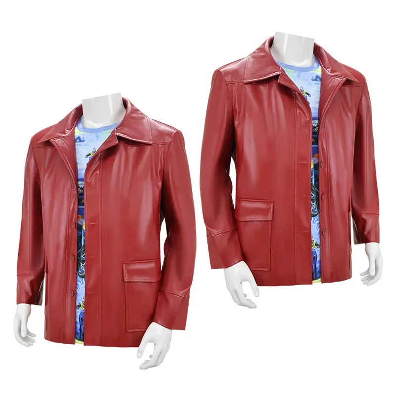 Fight Club Tyler Durden Cosplay Costumes In Stock Brad Biker Leather Jacket Red Coat Shirt Glasses Halloween Party Suit