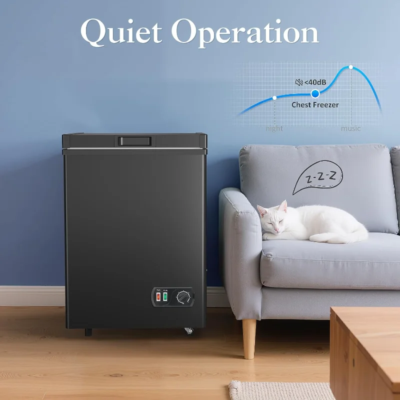 LifePlus チェストフリーザー - 4.2立方フィート ディープフリーザー コンパクトフリーザー 急速冷却 7段階温度調節 便利なプーリー付き