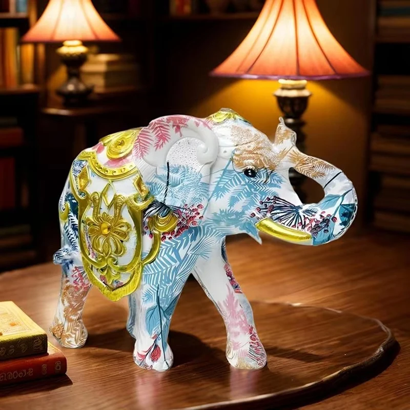 Escultura decorativa de elefante, adorno de resina, estatua de elefante, figuritas de animales coleccionables hechas a mano