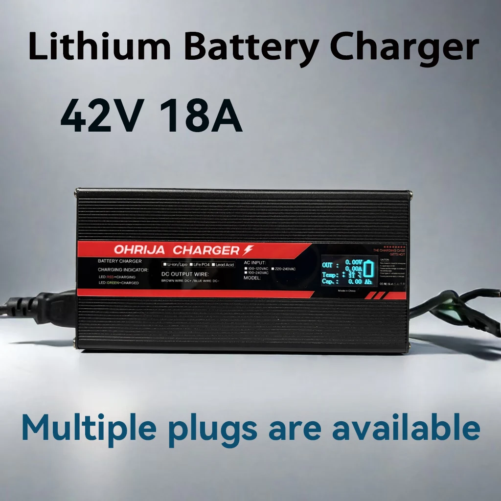 OHRIJA 42V 18A High power Fast Charger For 10 strings  Lithium Battery Charger igh-power intelligent display aluminum shell case