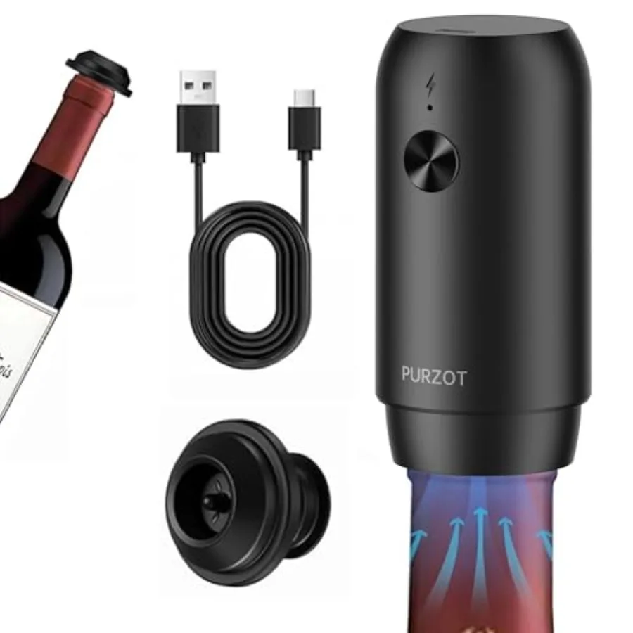 

Rechargeable Electric Vacuum Wine Sealer Pump One-Touch Automatic Air Remover Cordless Type-C Charging Preservation Tool with R