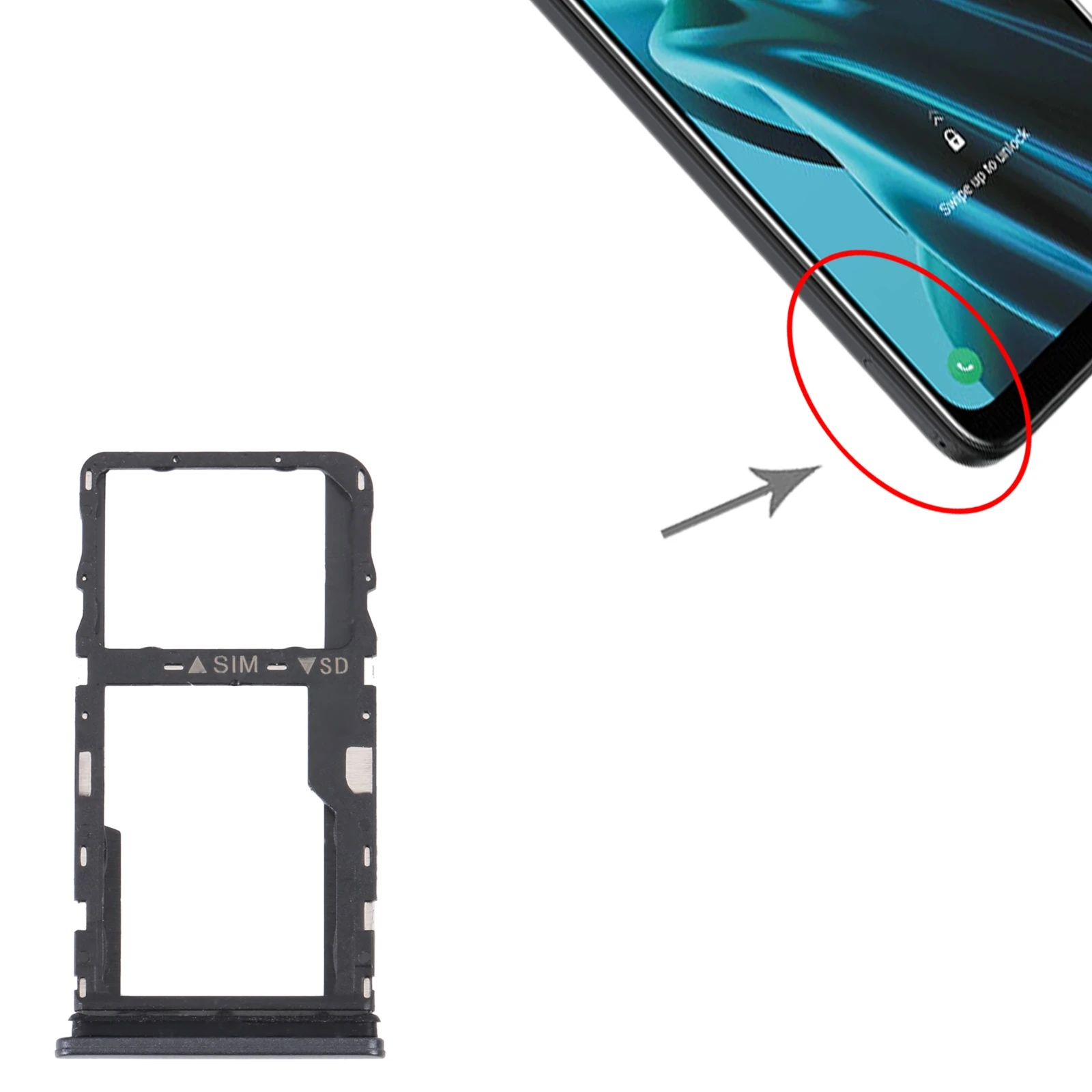 

For TCL 30 XE 5G T767W SIM Card Tray + Micro SD Card Tray(Black)