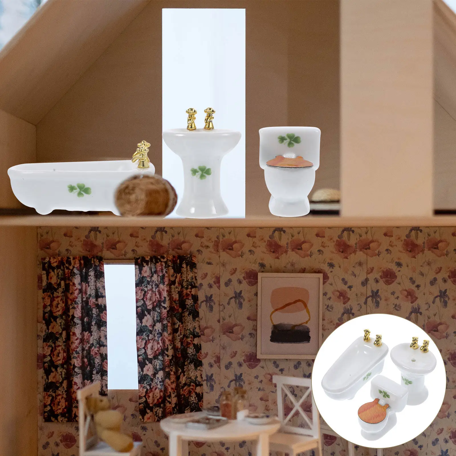 

Набор керамической миниатюрной мебели для ванной комнаты: декоративная имитация ванны, душевой кабины, миниатюрные аксессуары для миниатюрного домика/диорамы