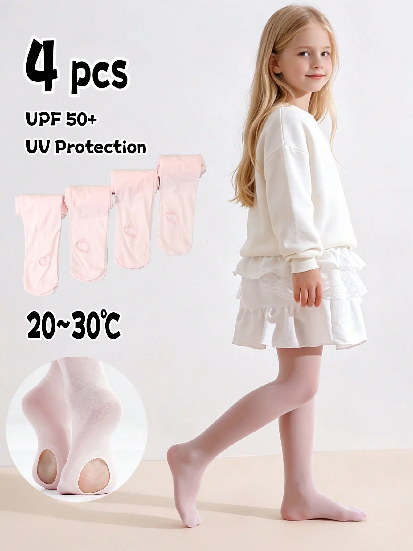 4Pcs Girls Dance Soild Color Tights UPF 50+ Sun Protection Open Toe Breathable Summer Ballet Leggings High Stretch Nylon Spandex