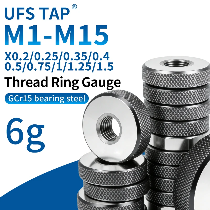 

Набор калибровочных колец UFS 1SET (1*GO+1*NOGO) 6 шт. M1-M15 X0.2/0.25/0.35/0.4/0.5/0.75/1/1.25/1.5 для измерения метрической резьбы с мелким шагом