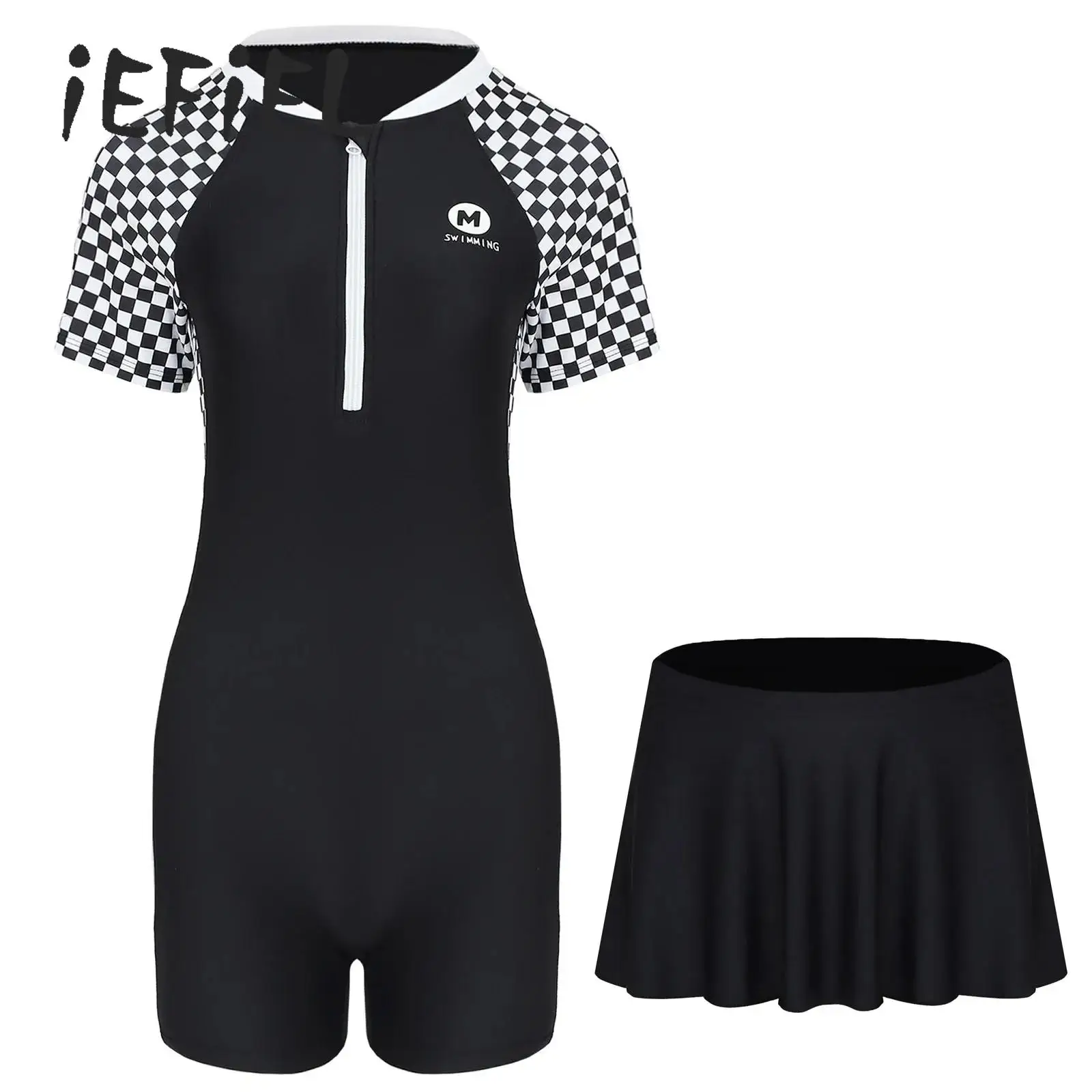

Girls Modest One Piece Swimsuit with Swim Skirts 2 Piece Swimming Sets Kids Rash Guard Swimwear UPF 50+ Surfing Bathing Suit