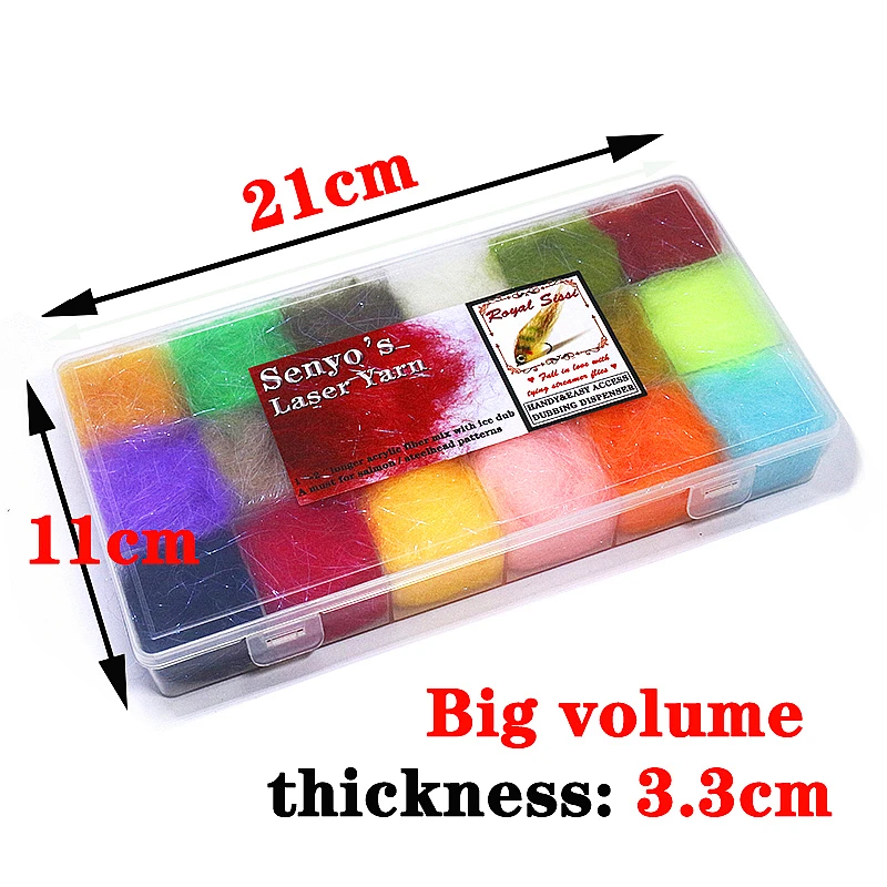 big volume 18colors dispenser fly tying laser yarn box new design longer arylic fiber mix ice dub for woolhead fly fishing flies