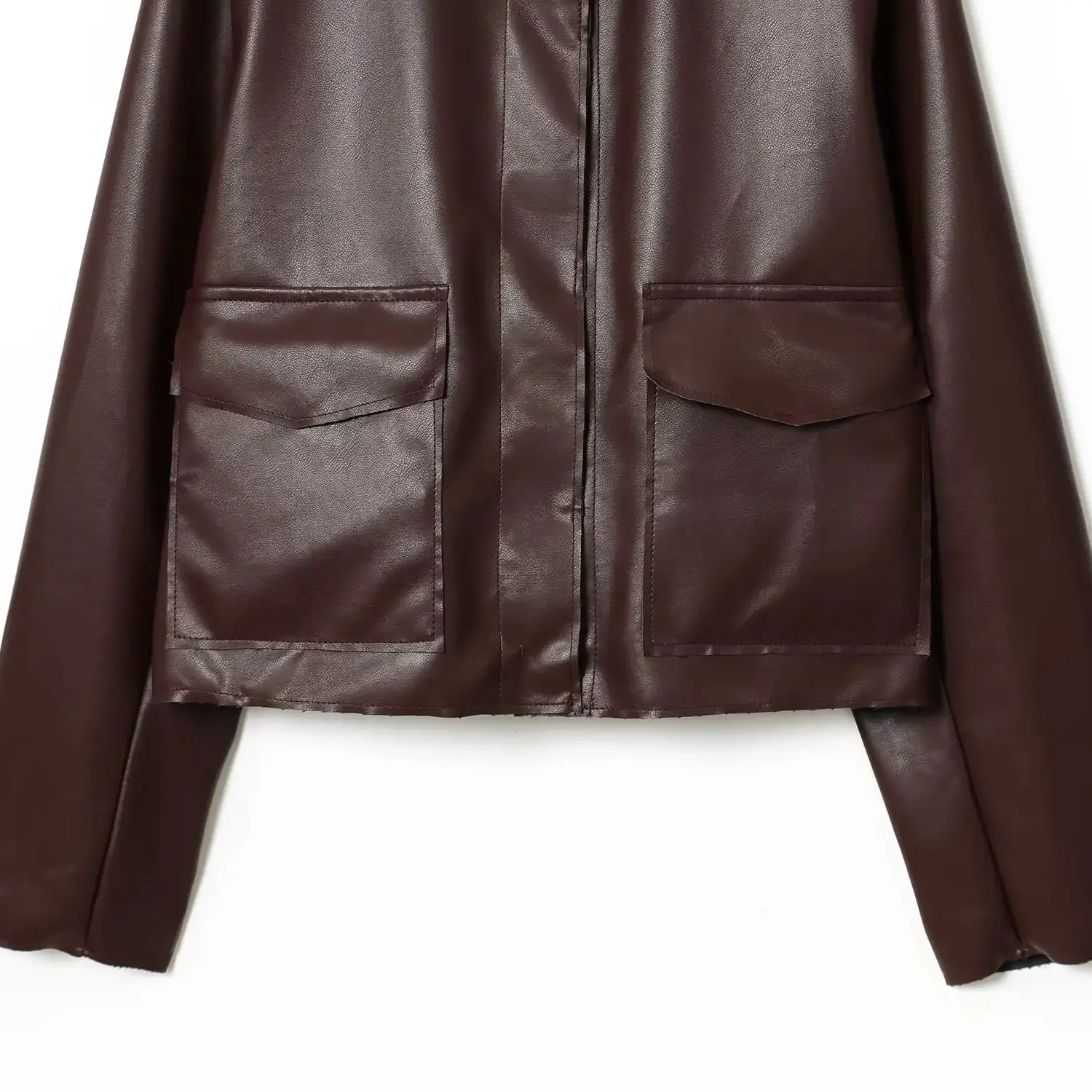 DiYiG WOMAN 2025 Winter New Fashion Faux Leather Short Jacket All-match Lapel Chic Pocket Casual Jacket Outerwear Mujer