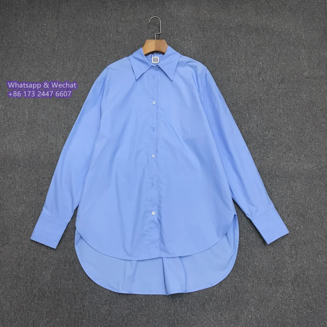 Cotton Shirt for Women, Blue, Black, Full Sleeve, Front Button, Casual, Vintage, Oversize, Turndown Collar, Brand-Tot