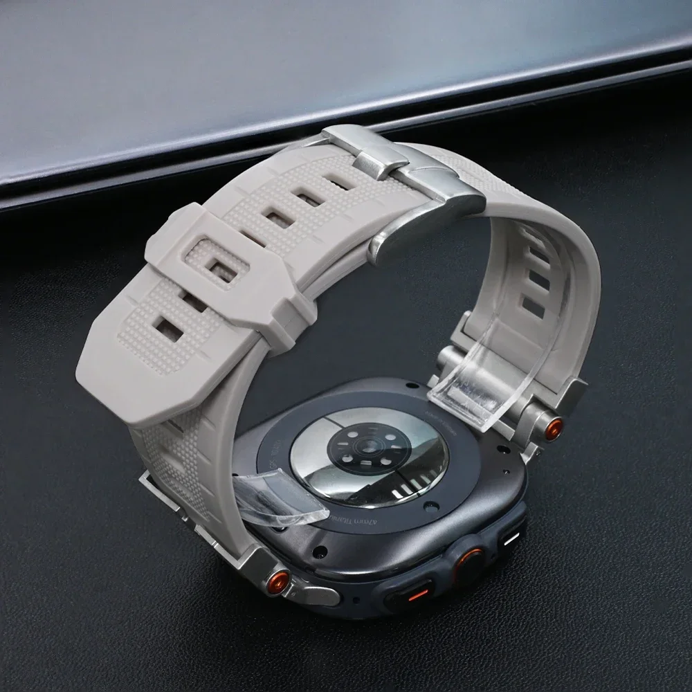 Mecha نمط سيليكون الرياضة الفرقة لسامسونج غالاكسي الترا 47 مللي متر الفاخرة الرجال سوار ل غالاكسي الترا لا فجوات حزام نهاية منحني