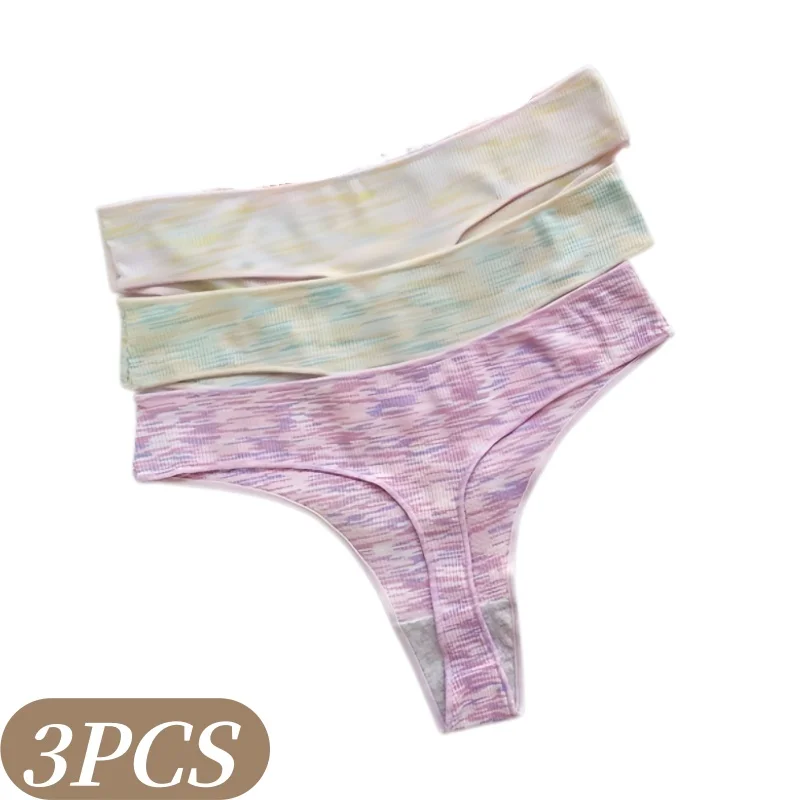 3Pcs/Set Women Low Rise Thongs Panties Space Dye Ribbed G-string Breathable Underwear Female Underpants Sexy Lingerie S-XL