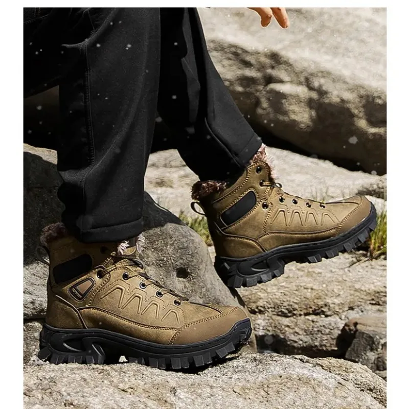 الرجال الشتاء الثلوج الأحذية منصة أفخم مريحة حذاء من الجلد أفخم مقاوم للماء المضادة للانزلاق أحذية الصحراء الدافئة حذاء للسير مسافات طويلة حجم كبير #3