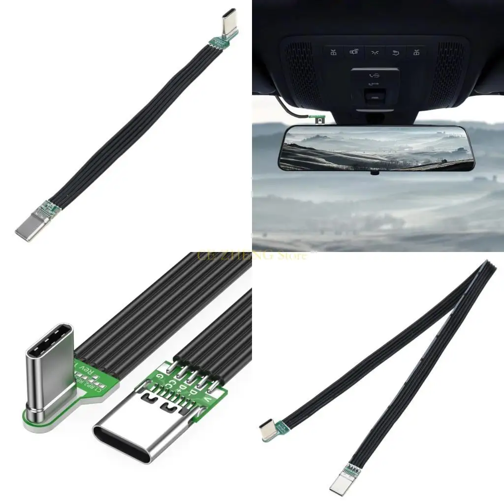 E56B 60W 90 градусов USB C Мужчина с женским и мужским кабелем с плоской лентой для смартфонов