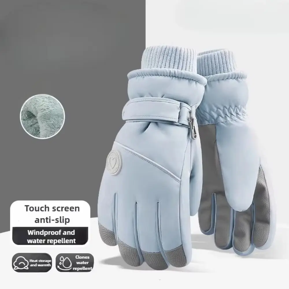 

Зимние лыжные перчатки на флисовой подкладке, противоскользящие теплые перчатки для верховой езды с сенсорным экраном, ветрозащитные водонепроницаемые велосипедные варежки для женщин
