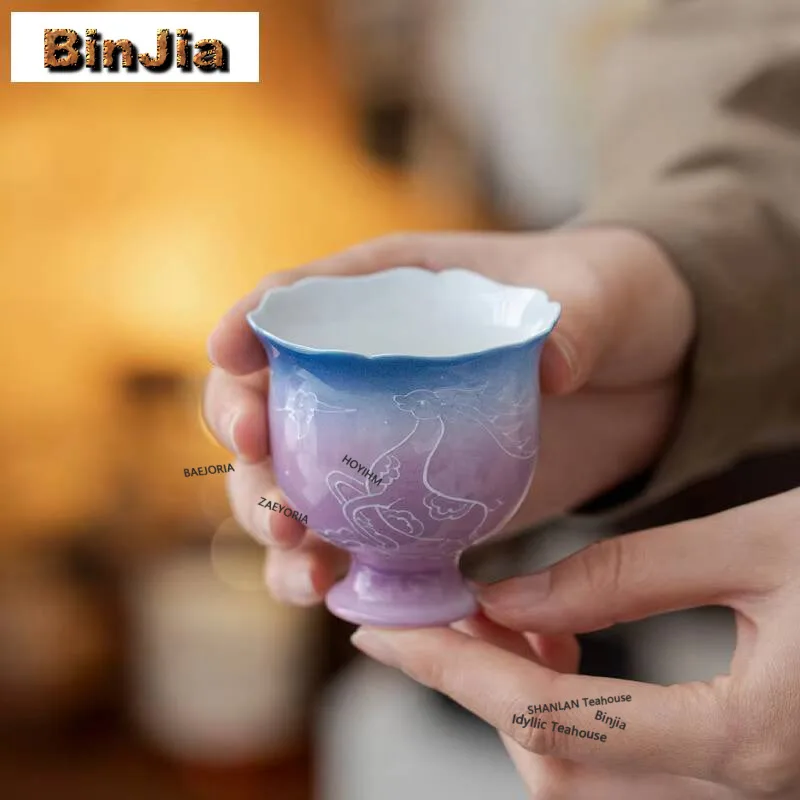 70ml Hand-painted Deer Starry Sky High Foot Teacup Zen Tea Bowl Jug Tea-tasting Fragrance Cup Jianzhan Master Cups Cafes Gifts