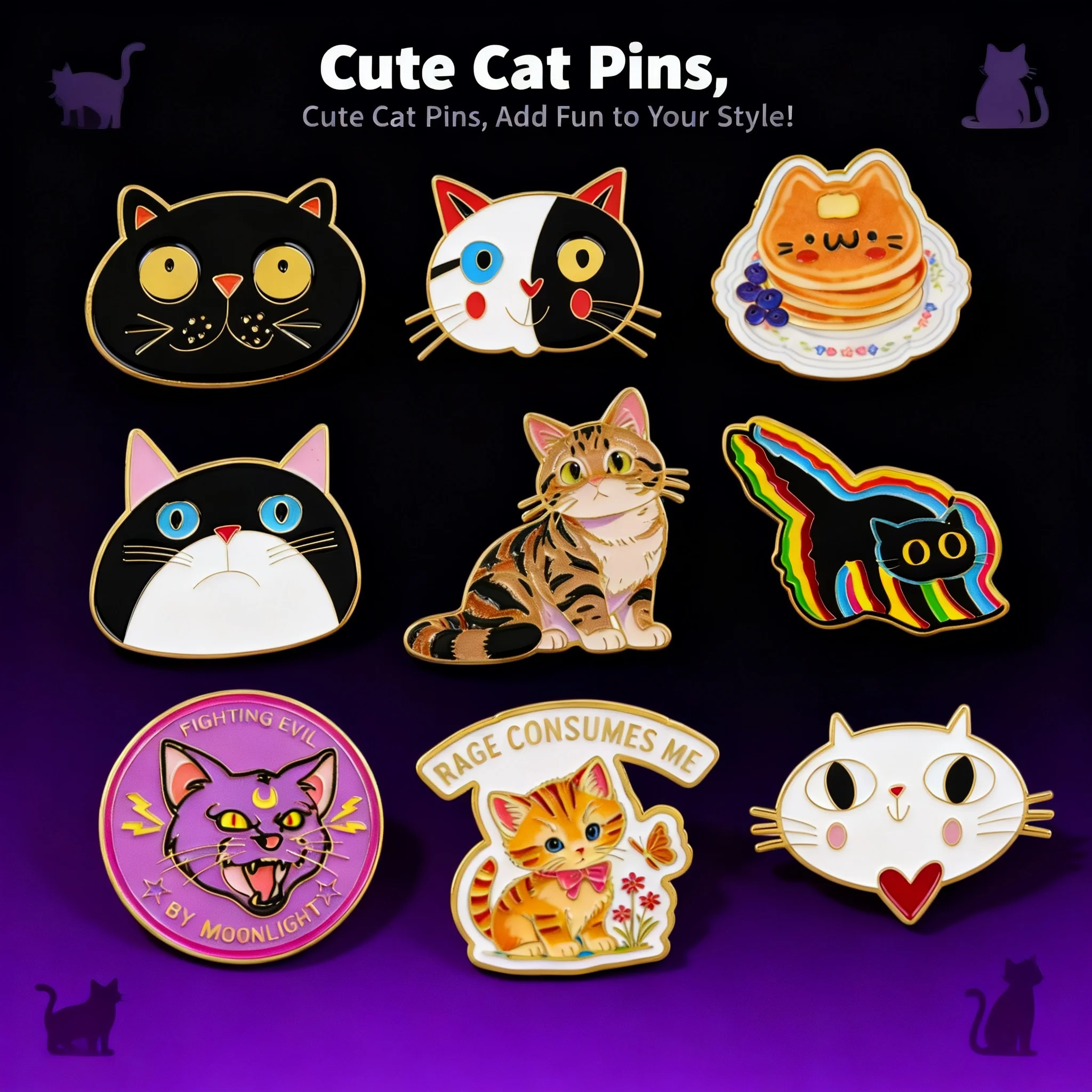 

Милые эмалевые значки с котиками, кавайные броши в виде животных, красочные значки для шляп и лацканов, аксессуары для косплея, игрушки, подарки для рюкзаков и украшений