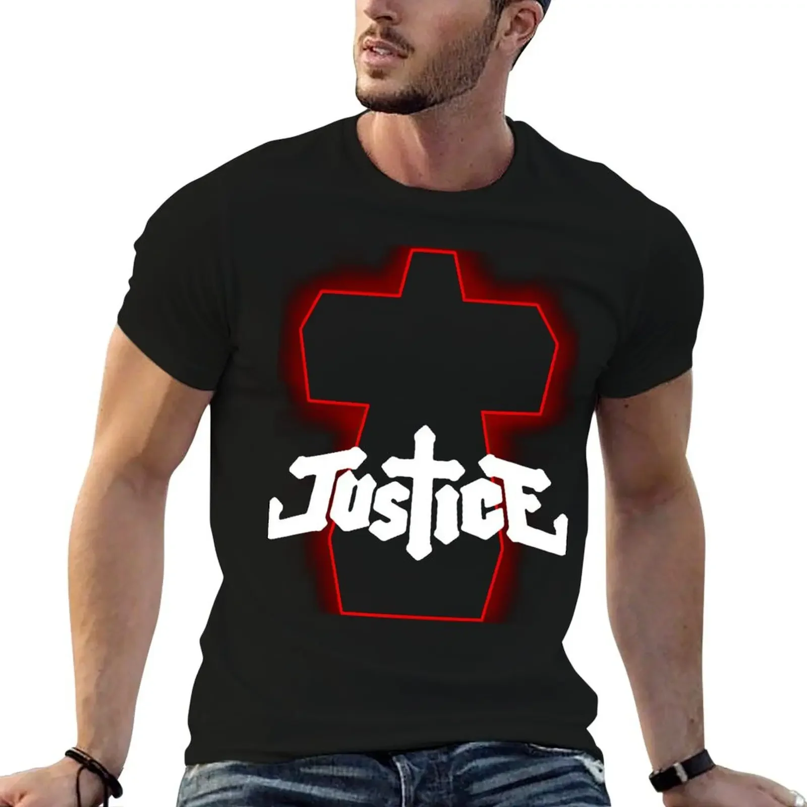 

Red neon cross T-Shirt quick-drying hippie clothes vintage clothes summer 2025 compression shirt men