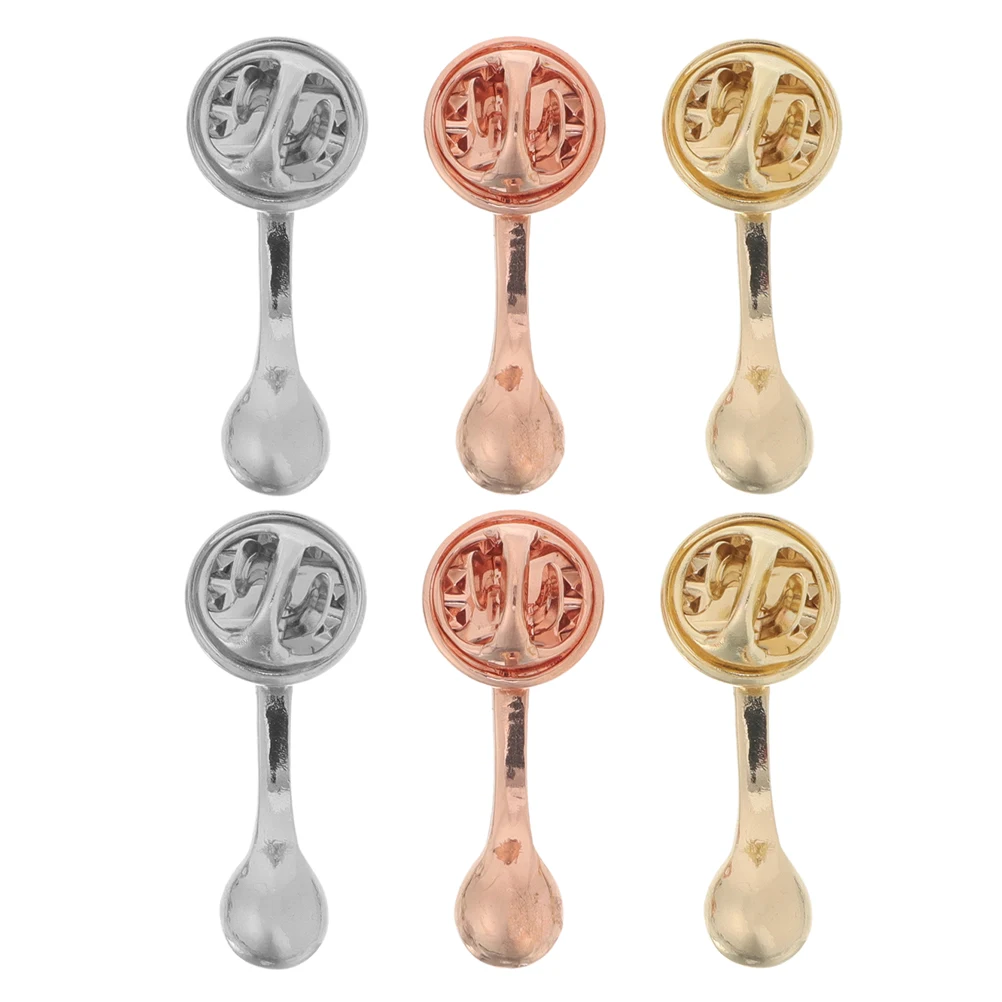 

6pcs Creative Coffee Brooch Pins Spoon Shaped Badge Cute Alloy Lapel Pin Accessories Women Electroplated Decorative