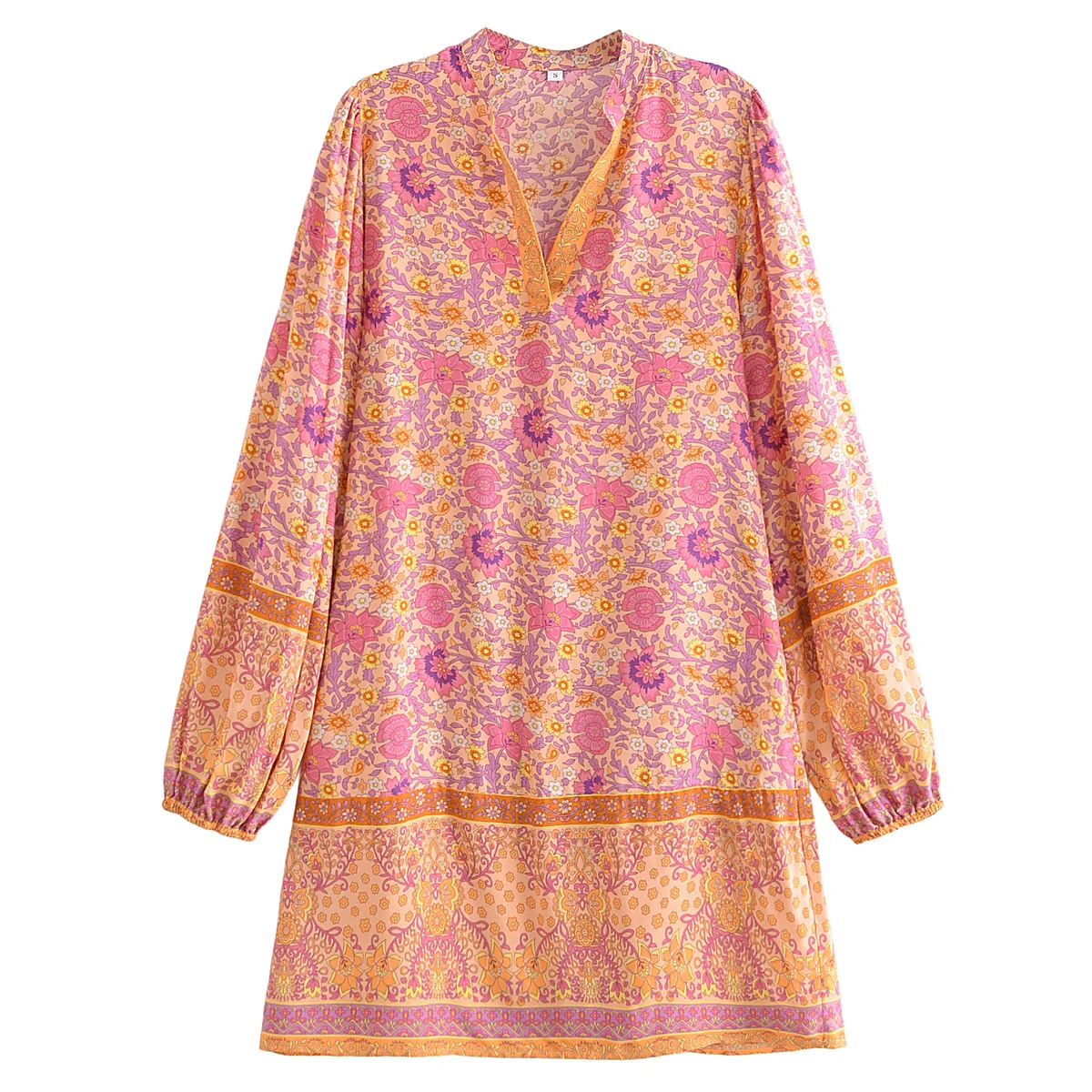 BO00-Robe de plage à manches longues pour femmes, col en V, imprimé fleuri, mini robe, droite, vacances, éducatif, 2023