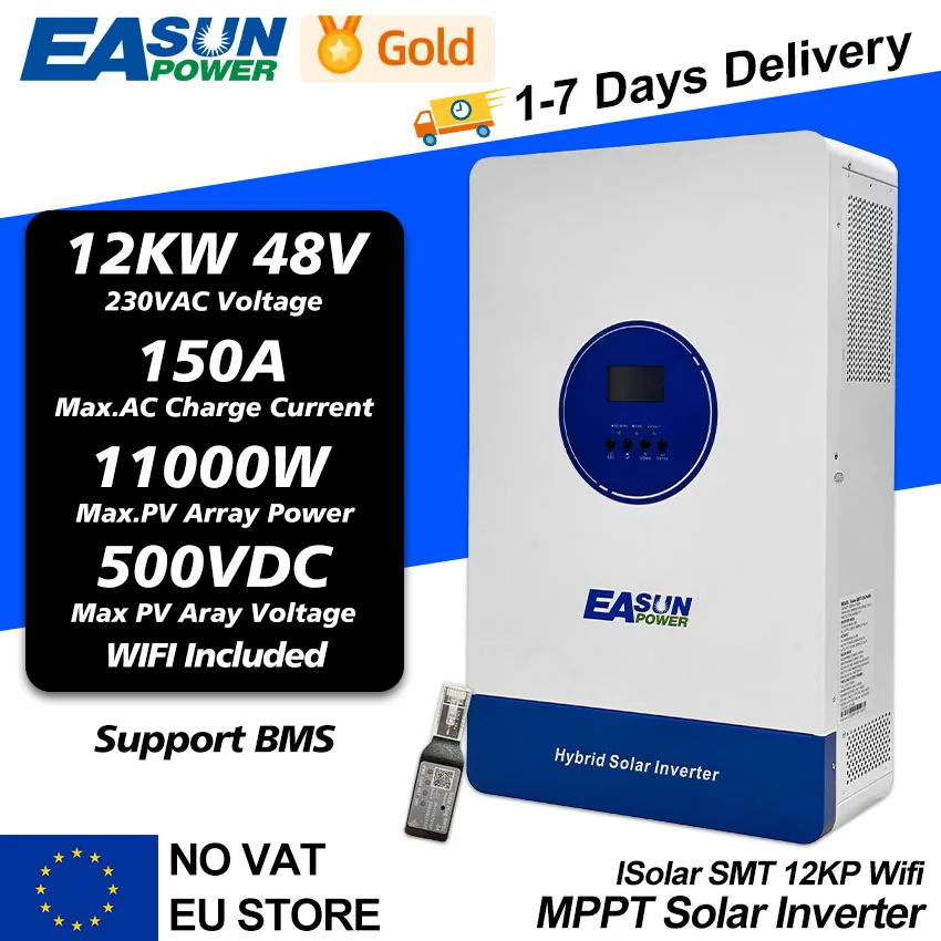 EASUN 6.5KW 12KW Solar Inverter AC 220V DC 48VDC Dual MPPT 150A 500VDC PV Ingang Zuivere Sinusgolf Hybride Inverter met WiFi