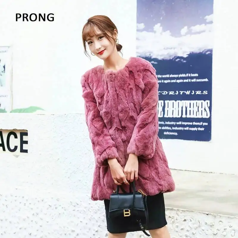 معطف فرو الأرنب الطبيعي النساء جواكت شتوية طويلة فضفاضة الحجم معطف الفرو الحقيقي فروي سميكة الدافئة ملابس امرأة