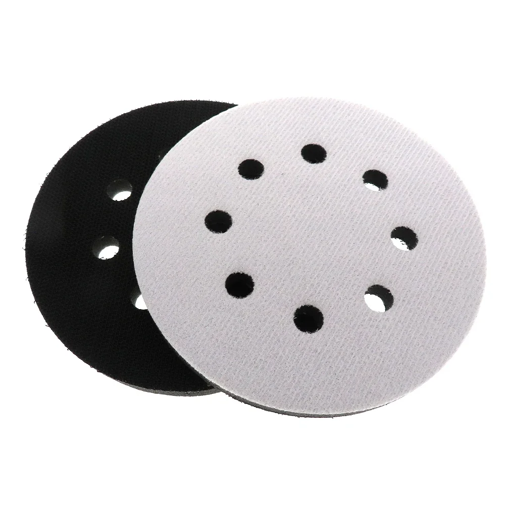 Tampone di interfaccia in spugna morbida da 2 pezzi da 5 pollici (125 mm) a 8 fori per tamponi abrasivi e tampone con gancio e anello per lucidatura e levigatura