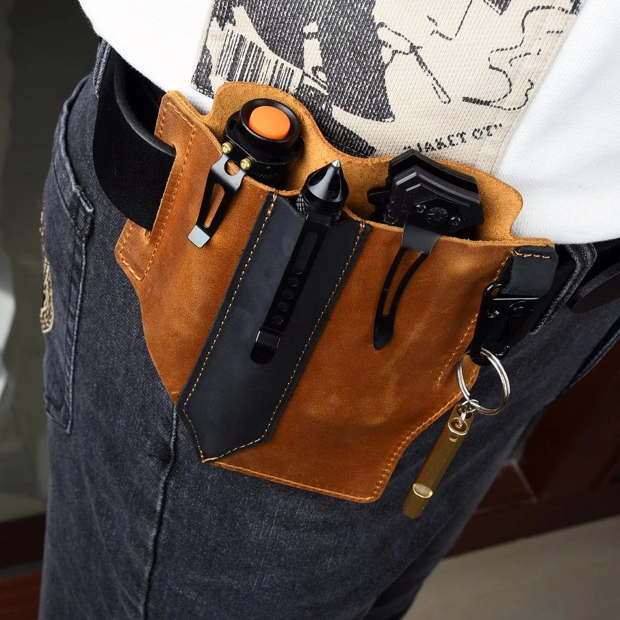 

Tactical Waist Bags Personal Pocket Packs for Men Genuine Leather Outdoor EDC Daypack Carrying Storage Pouch for Tools