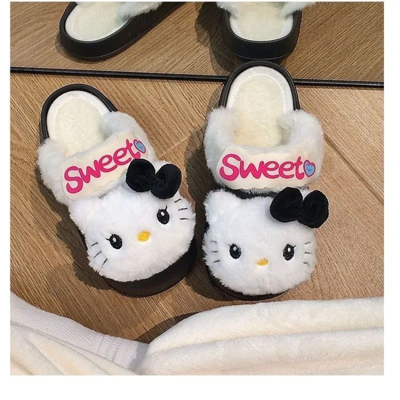 

Sanrio Hello Kitty Winter Cotton Slippers Cute Cartoon KT Cat Plush Home Warming Removable Liner Thick-Soled Slippers Girls Gift