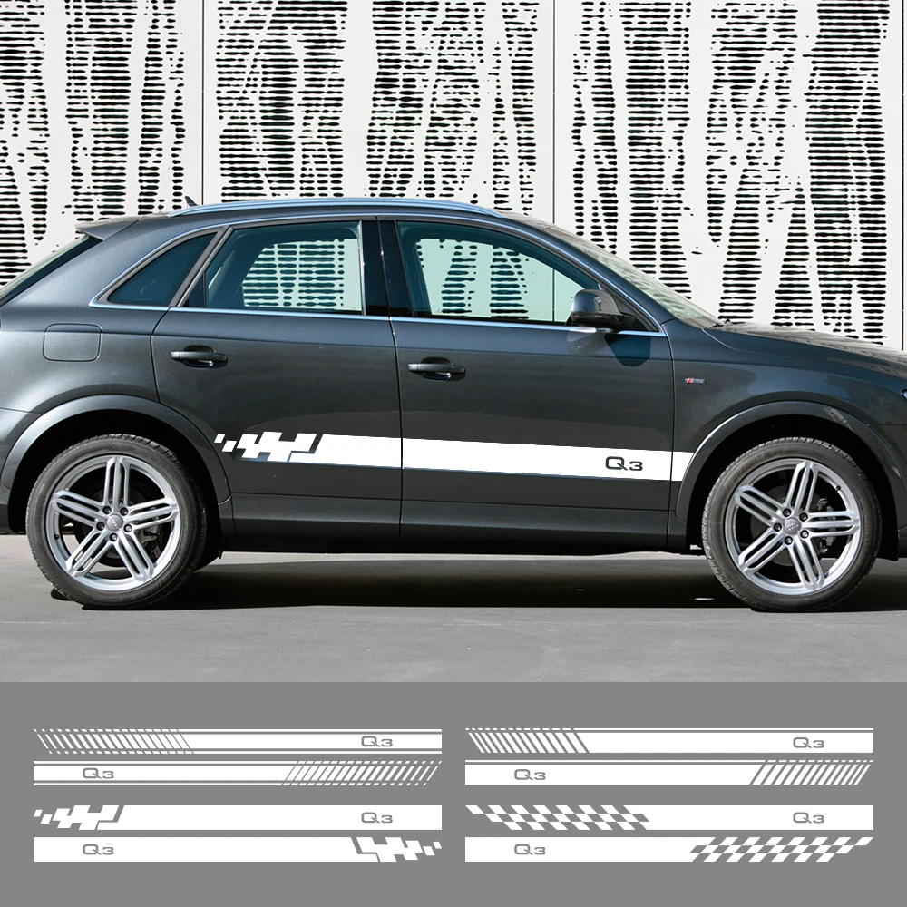 2PCS Various Style Car Side Stickers For Audi Q3 8U F3 S Line RS 2012 2013 2019 Sport Stripes Vinyl Film Decals Auto Accessories