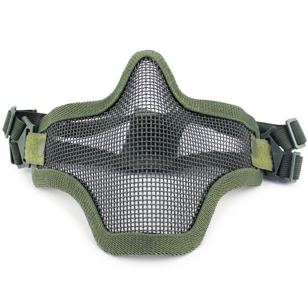 

Adjustable Half Face Wire Mask Carbon Steel Protective Strike Metal Face Mask Comfortable Green/Tan Steel Mesh Mask