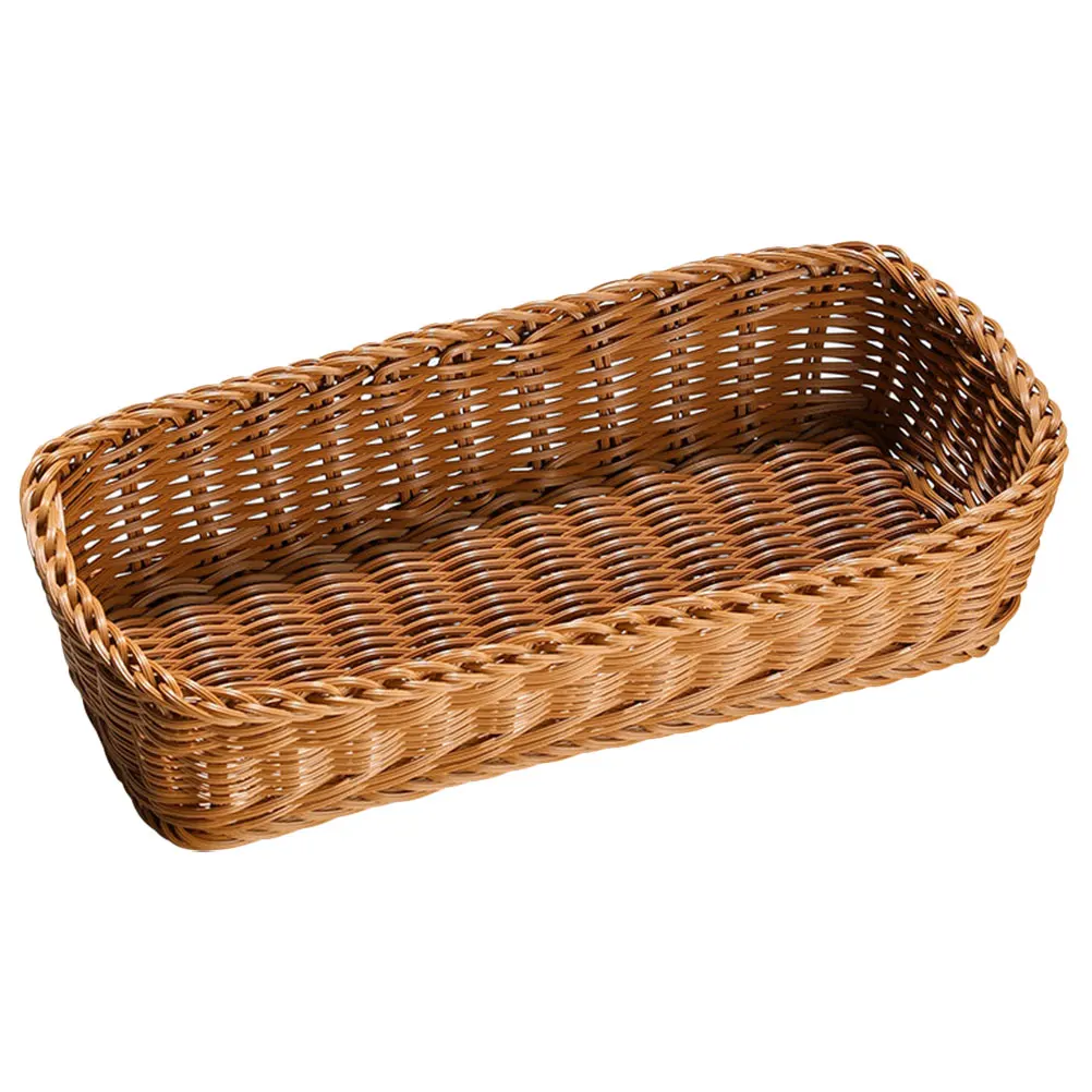 

Imitation Rattan Cutlery Holder Storage Basket 29x13x7cm Brown Rectangular Kitchen Organizer Plastic Woven Solution