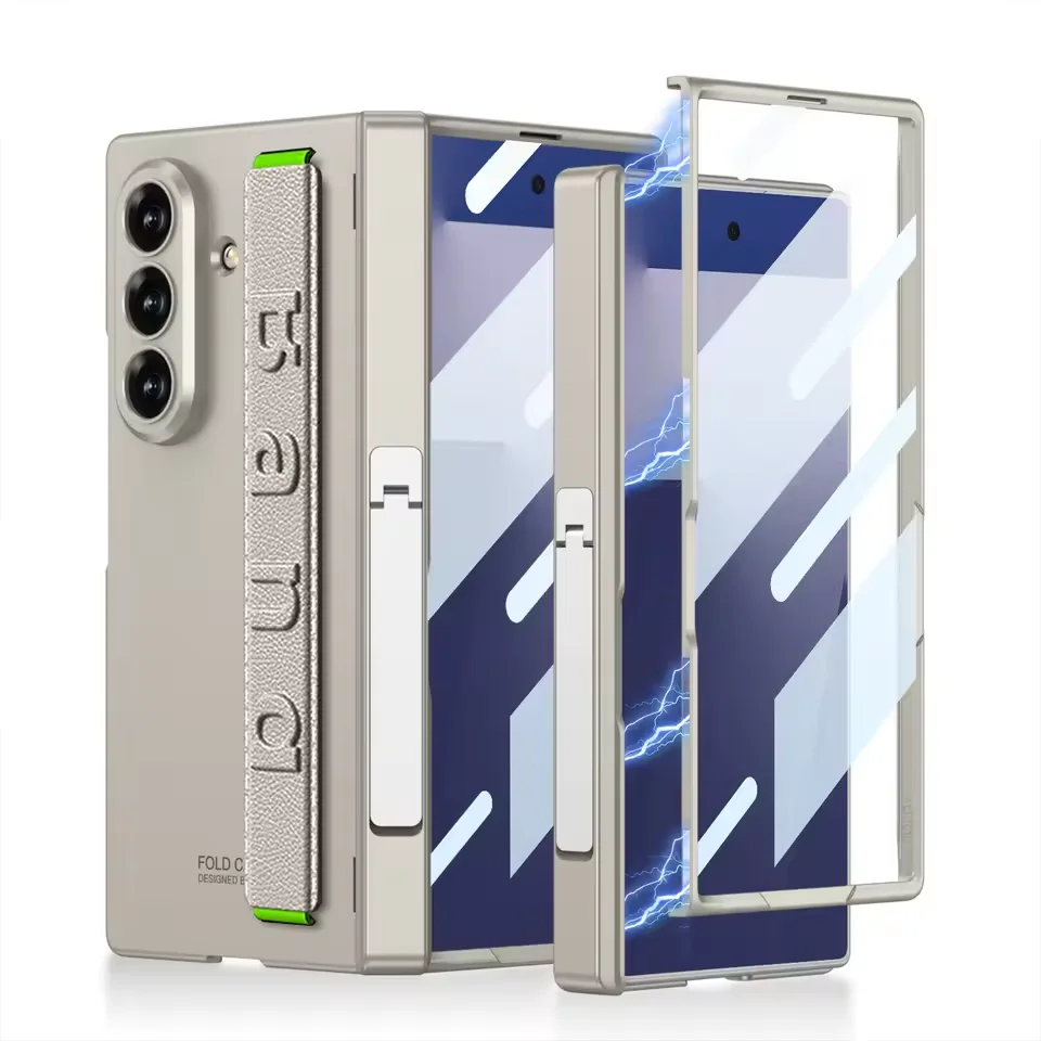 

For Samsung Galaxy Z Fold 7 Case Magnetic Hinge Protection with Wrist Strap Kickstand Full Coverage Screen Protector Shockproof