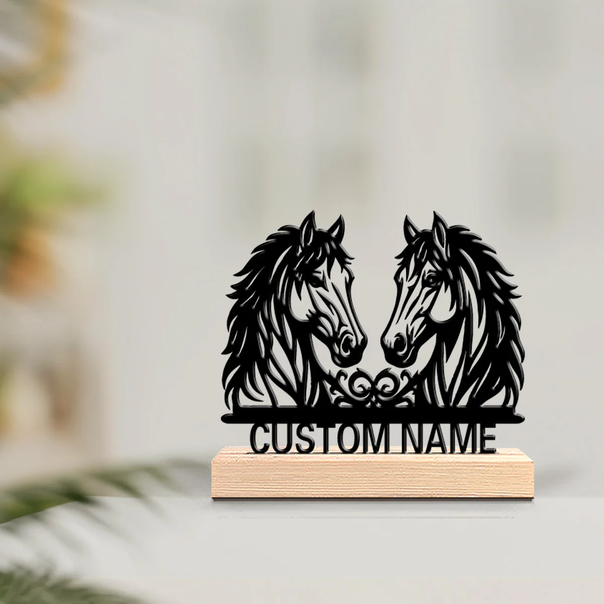 1pc Cartoon Personalized Custom horse Metal Statues Wooden Base Lighting for Office Workshop Modern Rustic Steampunk Themes