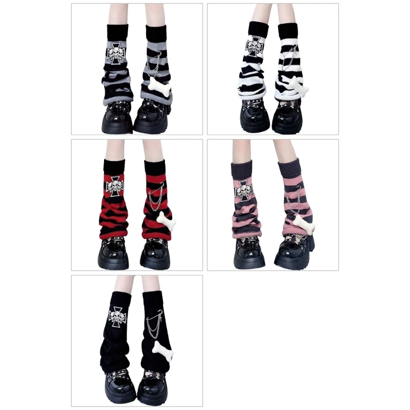 

Harajuku Women Leg Warmers Socks Japanese Gothic Skull Crosses Knit Long Socks