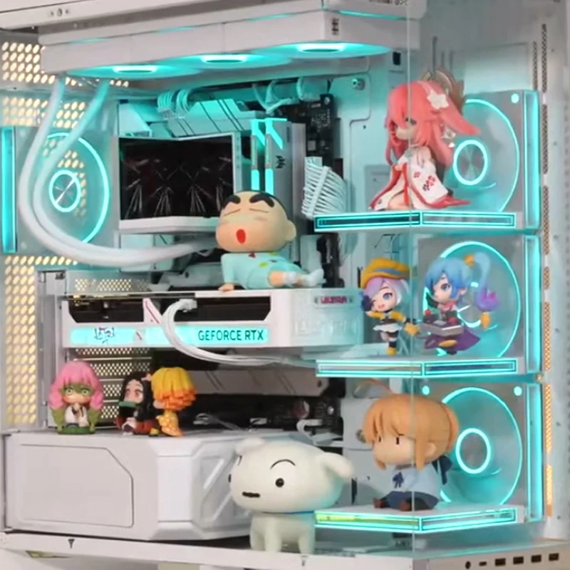 Computer Cabinet Handmade Figure Stand Booth, 5V 3Pin Argb Infinite Mirror Design, 12cm Fan Mounting, Black/White