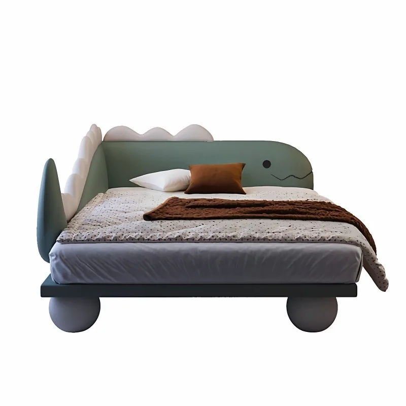 Creative dinosaur bed, boy with guardrail simple modern leather solid wood 1 meter 5 bedroom small apartment