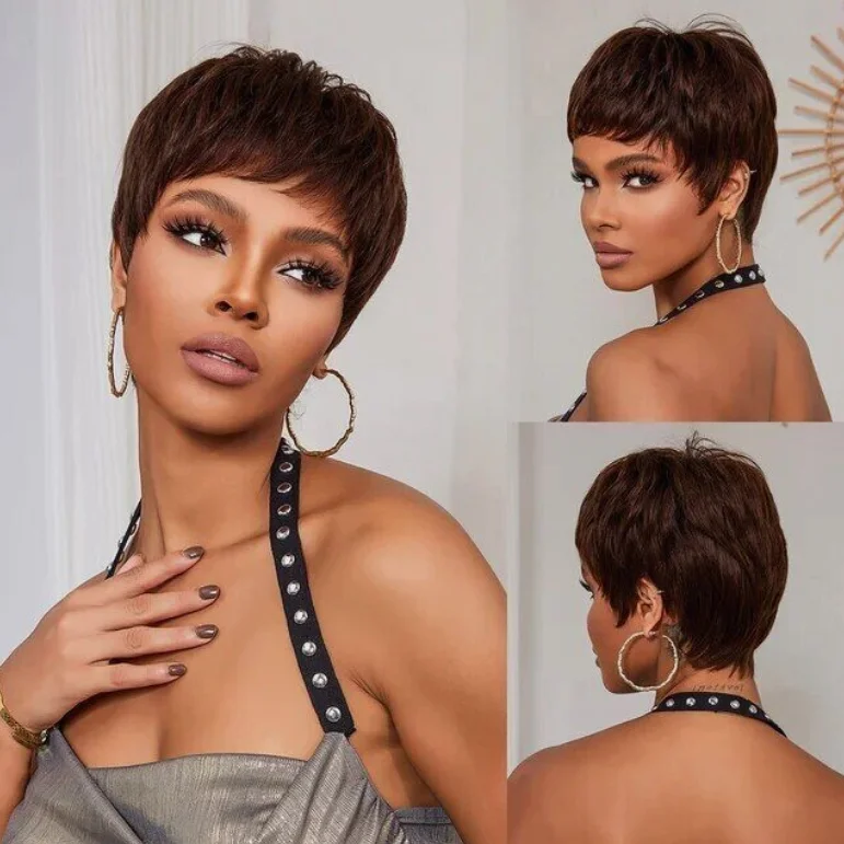 Short Pixie Cut Human Hair Wig Straight Short Cut Pixie None Lace Wig for Women